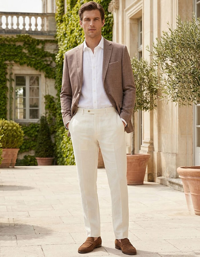 modern fit jersey blazer met ton sur ton carreau taupe