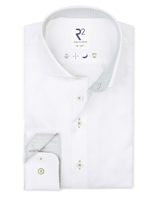 modern fit hemd in organic katoen wit met groen contrast