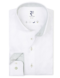 modern fit hemd in organic katoen wit met groen contrast