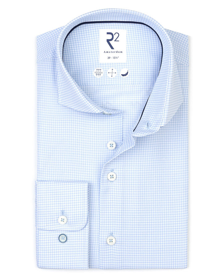modern fit hemd in katoen lichtblauw met microdessin