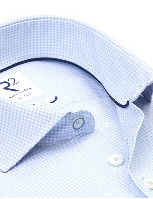 modern fit hemd in katoen lichtblauw met microdessin