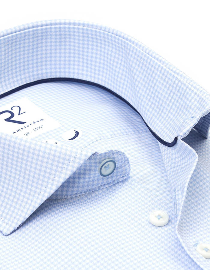 modern fit hemd in katoen lichtblauw met microdessin