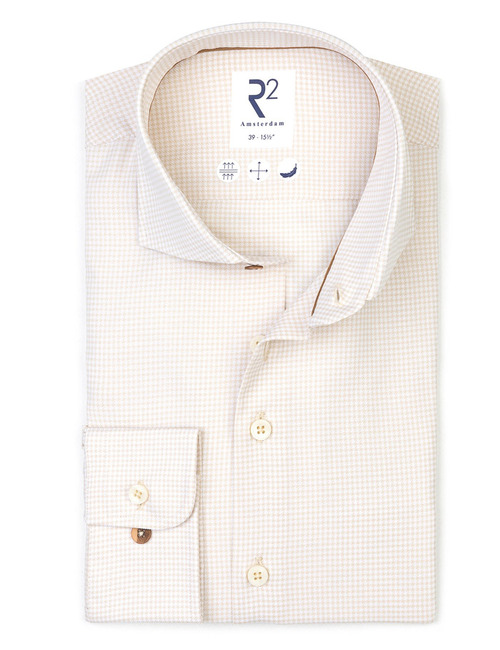 modern fit hemd in katoen beige met microdessin