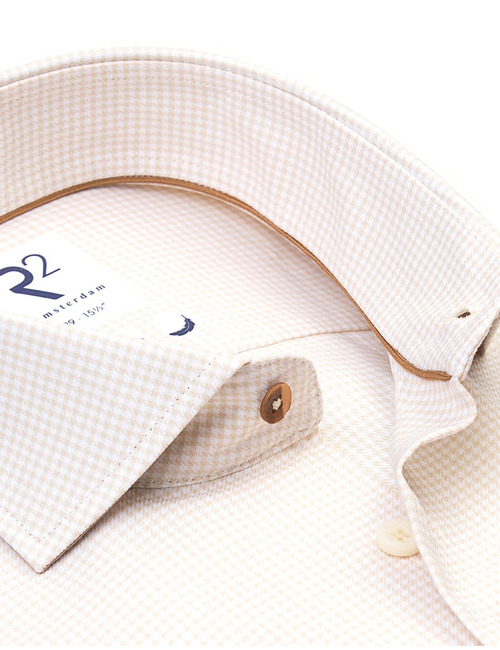 modern fit hemd in katoen beige met microdessin