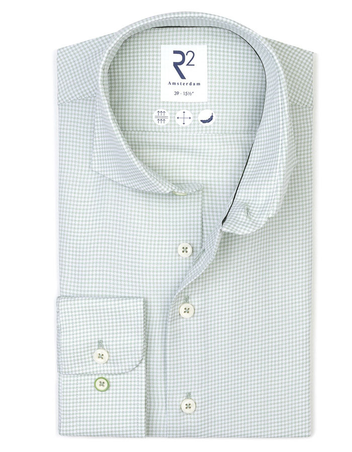 modern fit hemd in katoen groen met microdessin