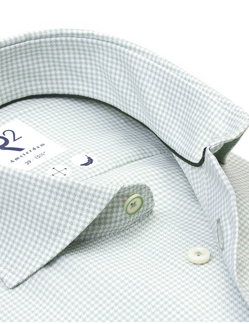 modern fit hemd in katoen groen met microdessin