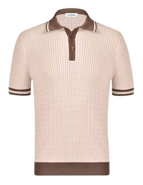 gebreide polo in katoen met kabelstructuur beige