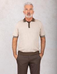 gebreide polo in katoen met kabelstructuur beige