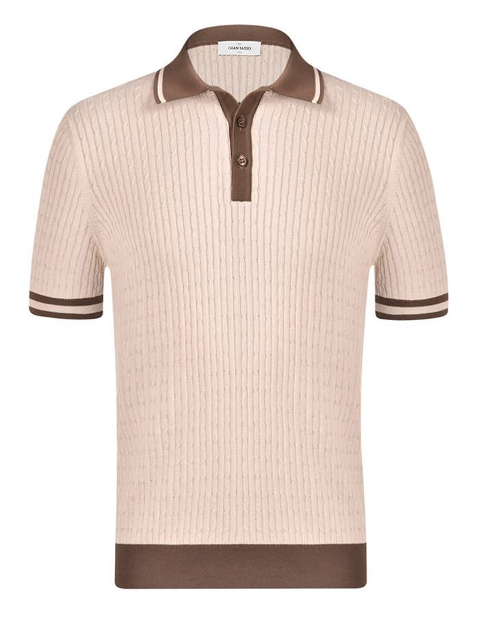 gebreide polo in katoen met kabelstructuur beige