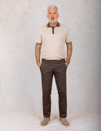 gebreide polo in katoen met kabelstructuur beige