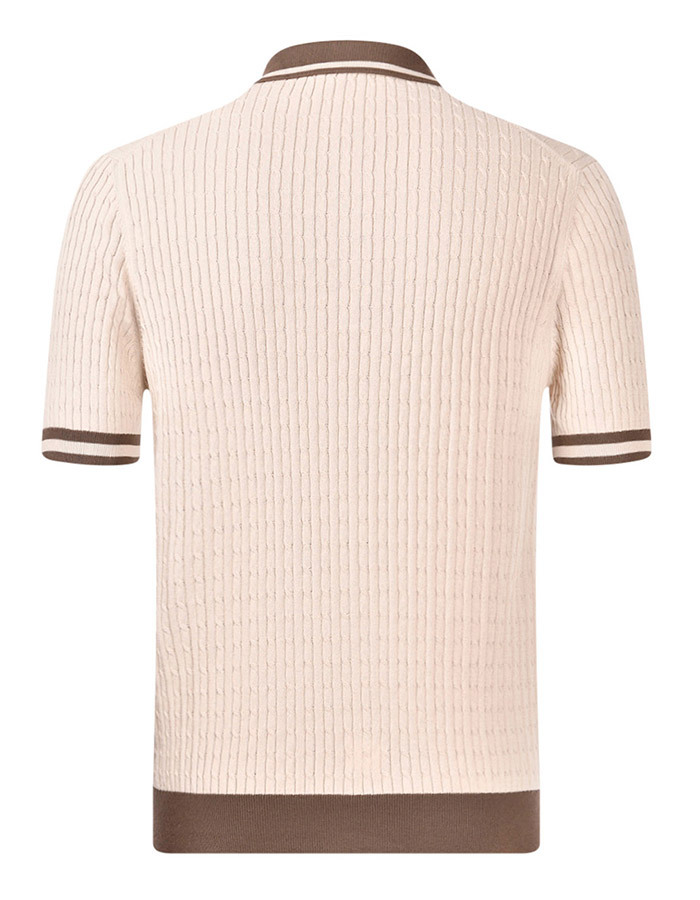 gebreide polo in katoen met kabelstructuur beige