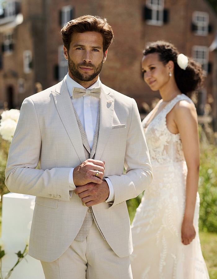 Immediate 3-delig kostuum wolmix modern fit ecru