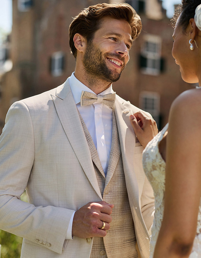 Immediate 3-delig kostuum wolmix modern fit ecru