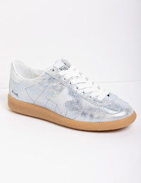 Zilveren leren sneaker met gumzool