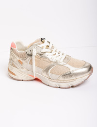 Roze en platinum sneaker met suède details