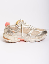 Roze en platinum sneaker met suède details