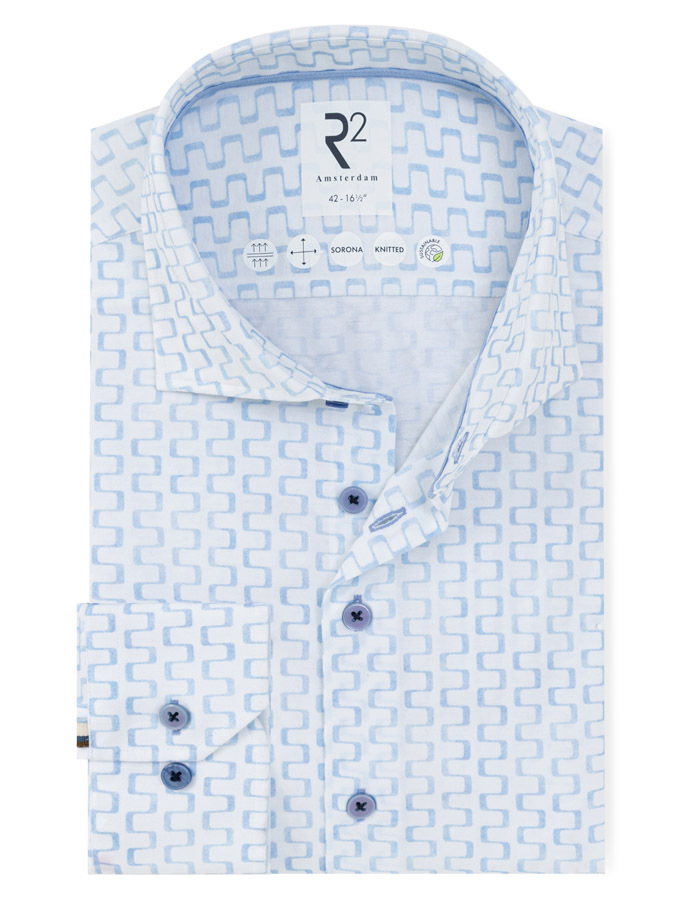  hemd met Sorona stretch print lichtblauw