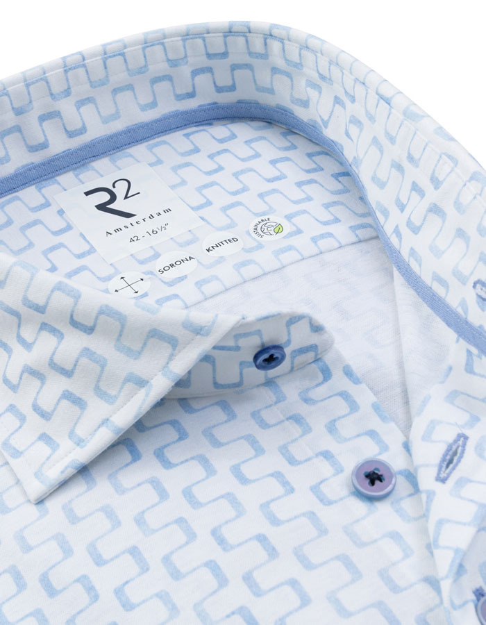  hemd met Sorona stretch print lichtblauw