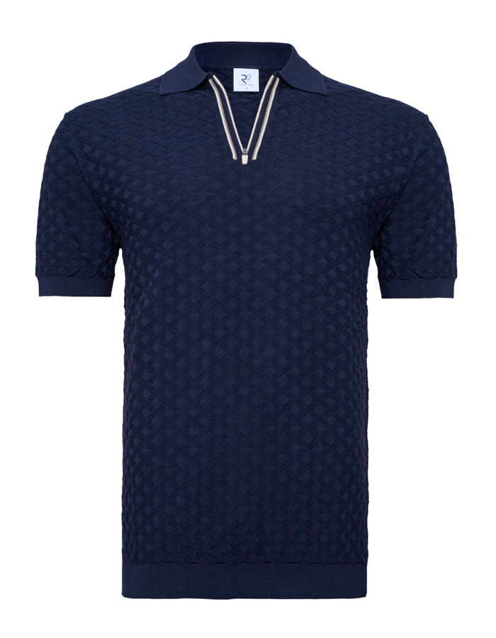 gebreide polo in katoen en modal navy