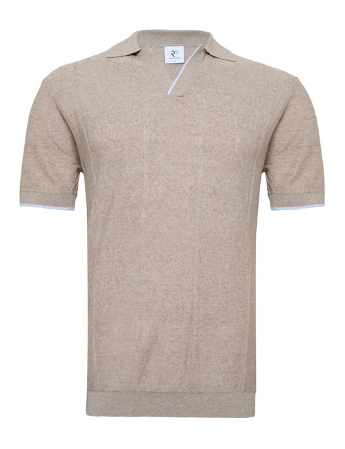 linnen katoenen polo korte mouwen beige