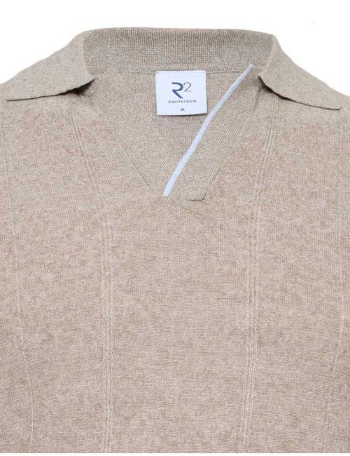 linnen katoenen polo korte mouwen beige
