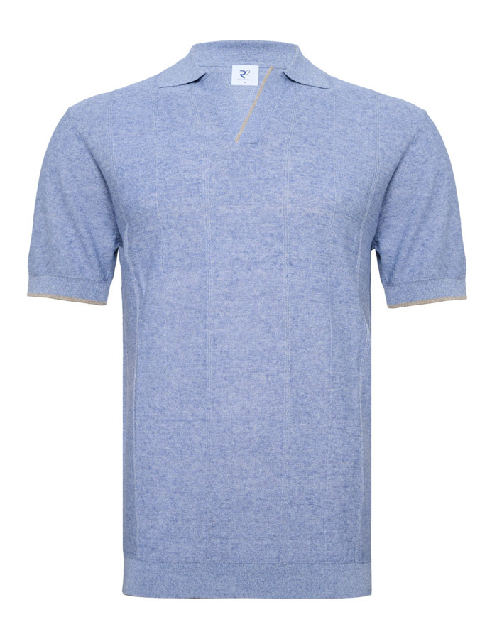  linnen katoenen polo korte mouwen lichtblauw