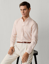 Tailored fit linnen hemd met streep peach orange