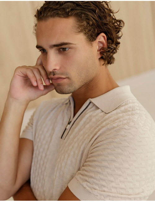 gebreide polo in katoen en modal beige