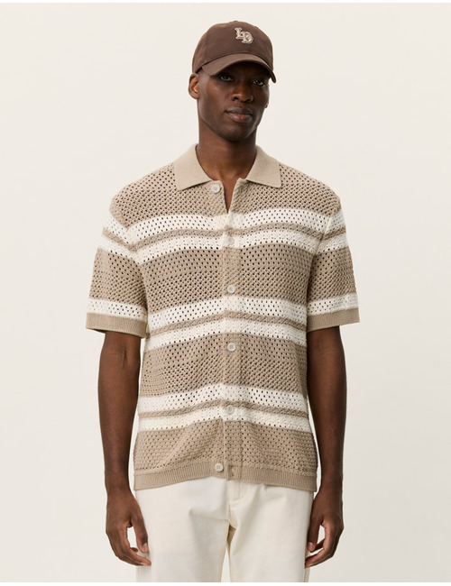 Gianni gebreide polo in katoenmix regular fit donker zand