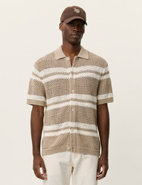 Gianni gebreide polo in katoenmix regular fit donker zand