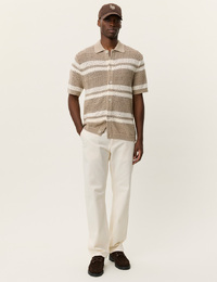 Gianni gebreide polo in katoenmix regular fit donker zand