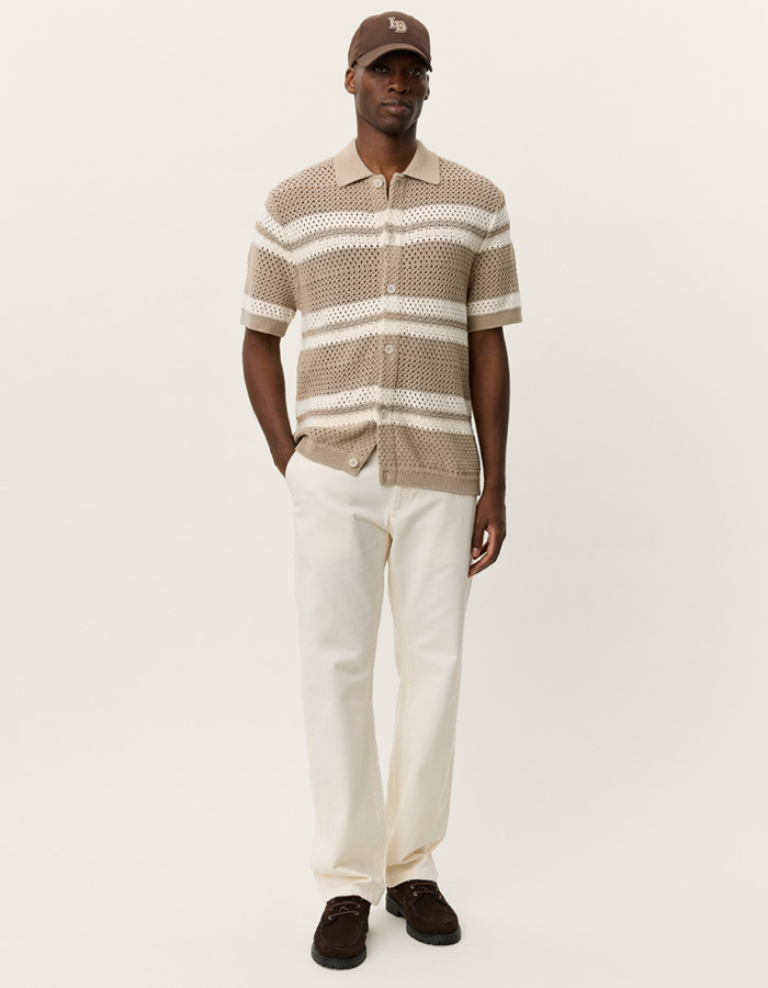 Gianni gebreide polo in katoenmix regular fit donker zand