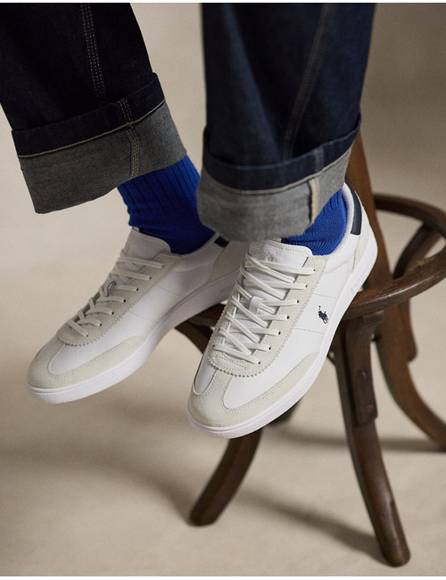 Bedford leren sneaker met suède details wit navy rood