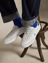 Bedford leren sneaker met suède details wit navy rood