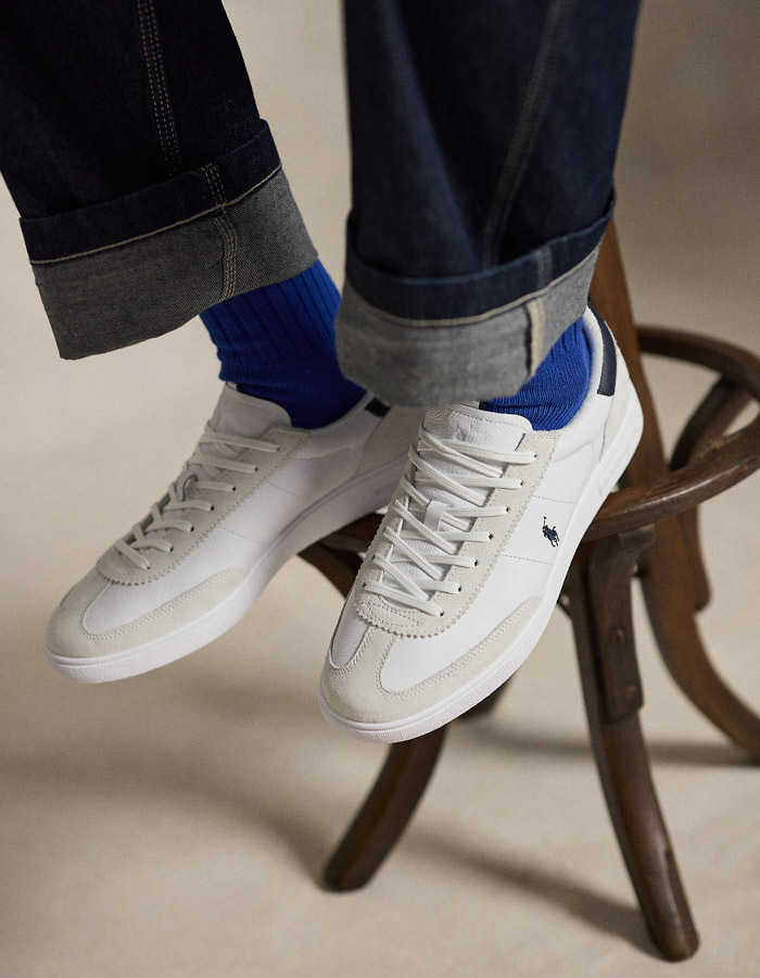 Bedford leren sneaker met suède details wit navy rood