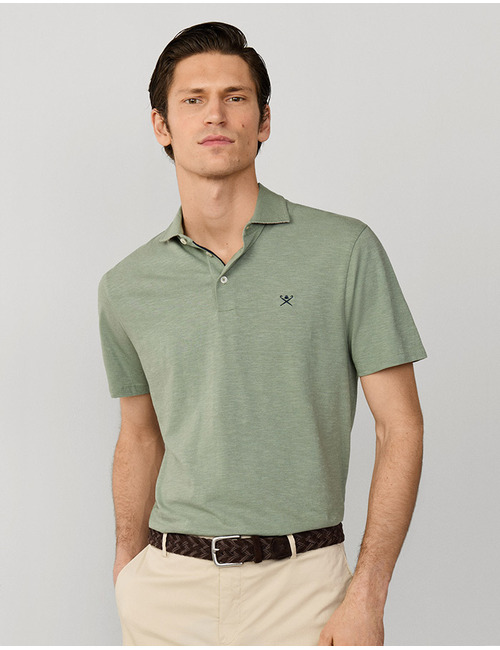 Classic fit linnen polo korte mouwen sage green