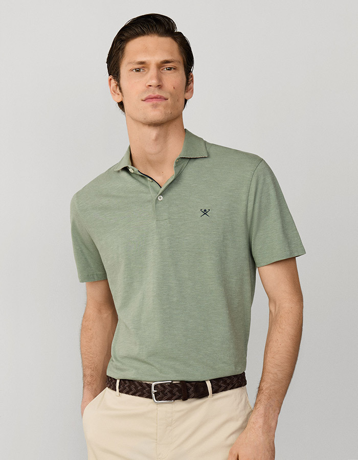 Classic fit linnen polo korte mouwen sage green