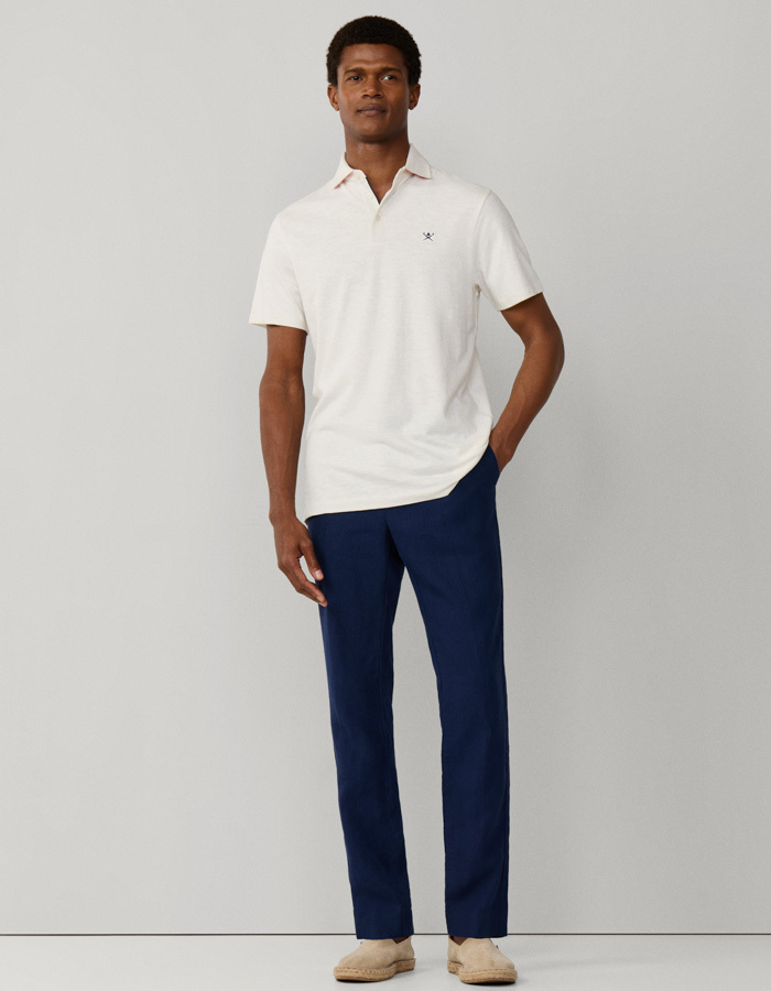Classic fit linnen polo korte mouwen off white