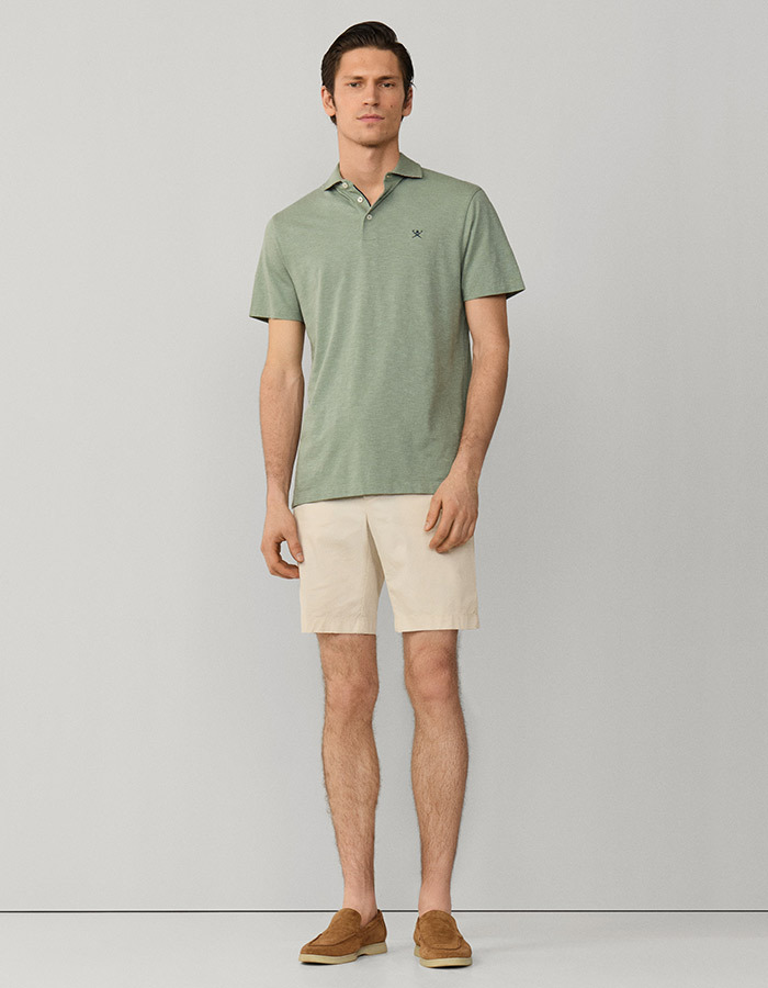 Classic fit linnen polo korte mouwen sage green