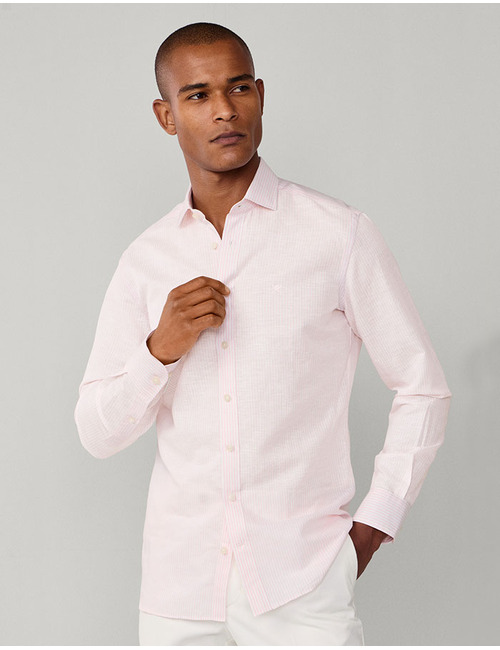 Tailored fit linnen hemd met streep baby pink