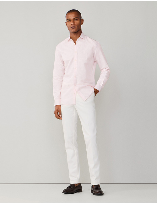 Tailored fit linnen hemd met streep baby pink
