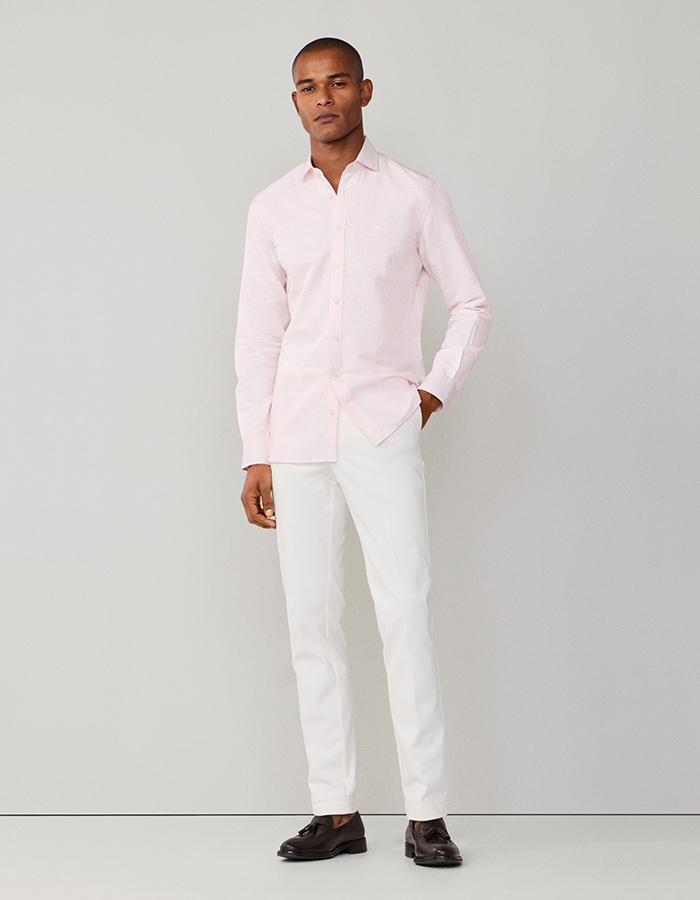 Tailored fit linnen hemd met streep baby pink