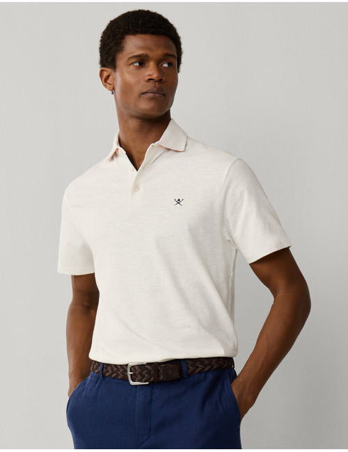 Classic fit linnen polo korte mouwen off white