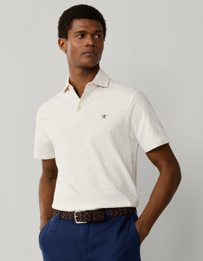 Classic fit linnen polo korte mouwen off white