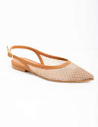 Camel slingback ballerina met mesh