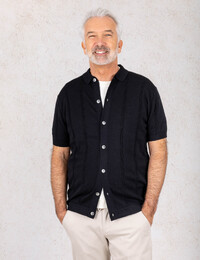 katoenen gebreid poloshirt met knopen zwart