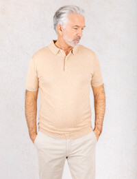 gebreide polo katoenmix met zijde zand