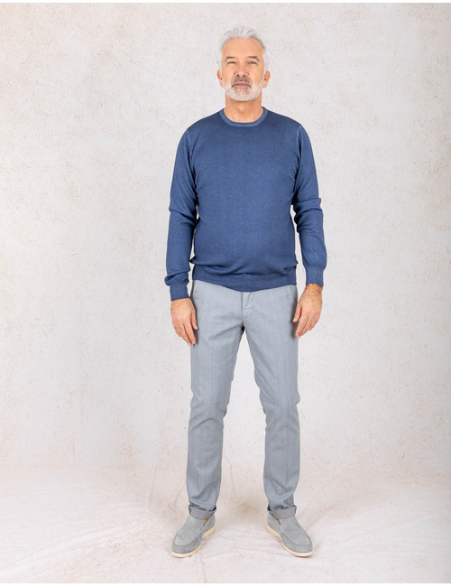 Fijngebreide Trui in 100% Merinowol Blauw