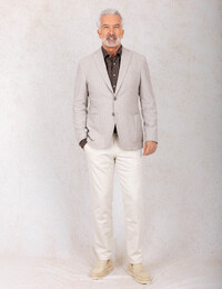 jersey blazer katoenmix met visgraatstructuur beige