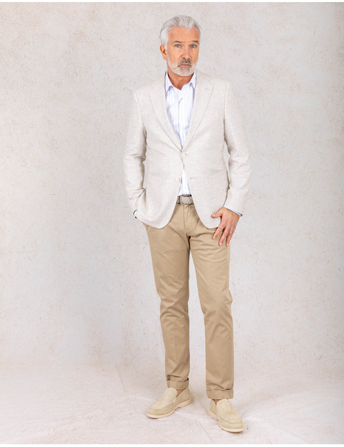 Regular fit blazer in katoenmix met linnen in beige/ecru